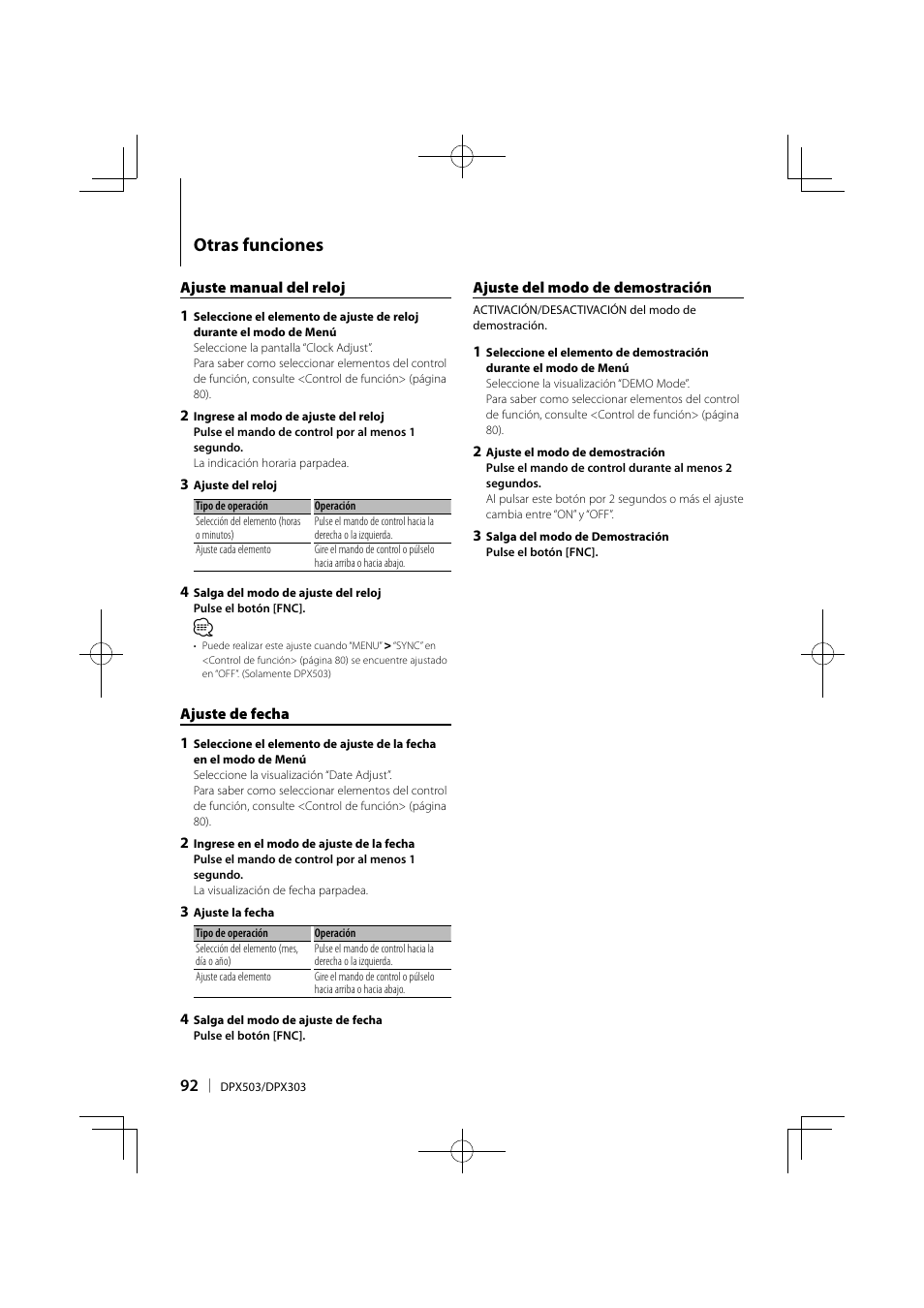 Otras funciones | Kenwood DPX503 User Manual | Page 92 / 112