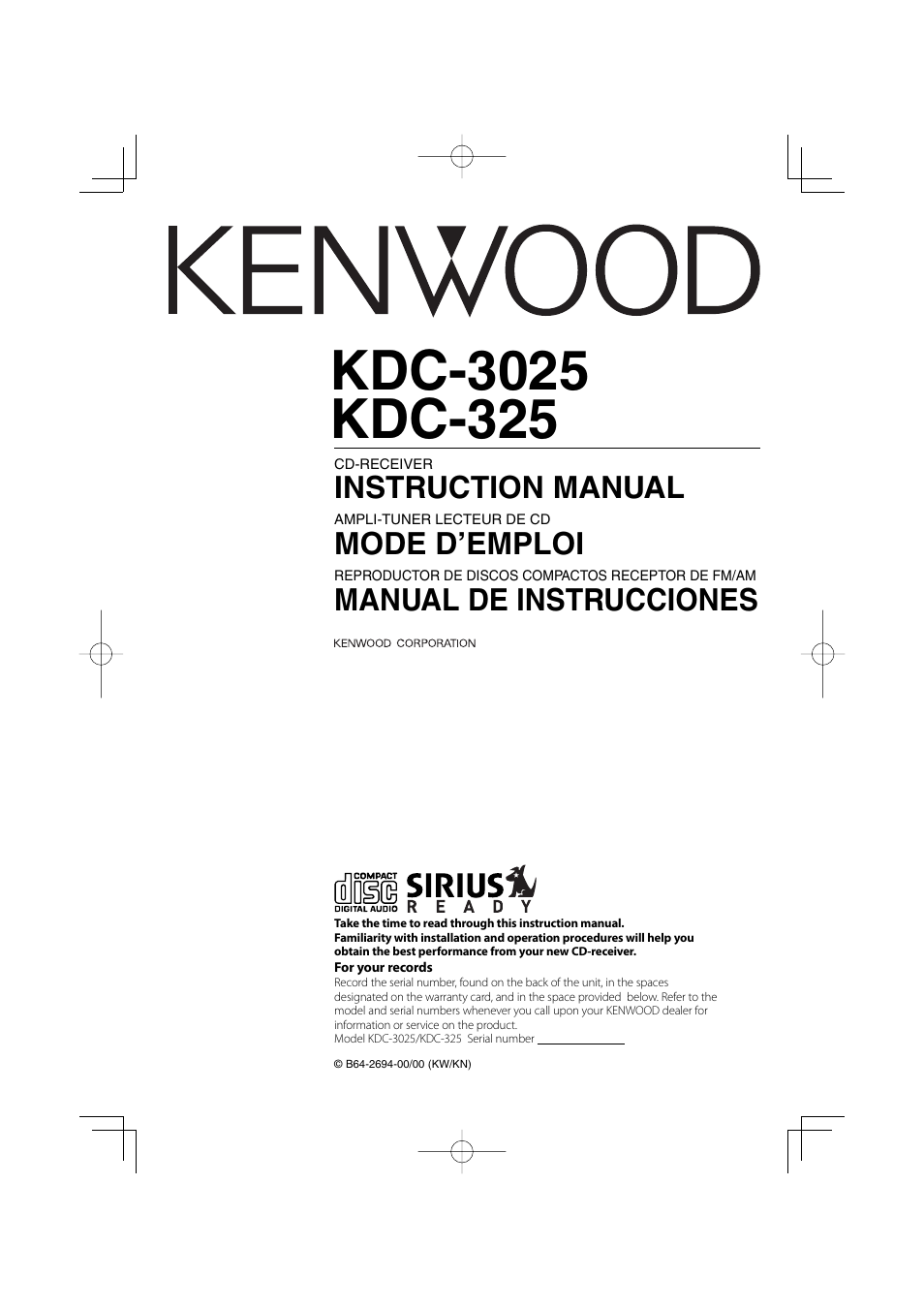 Kenwood KDC-3025 User Manual | 88 pages