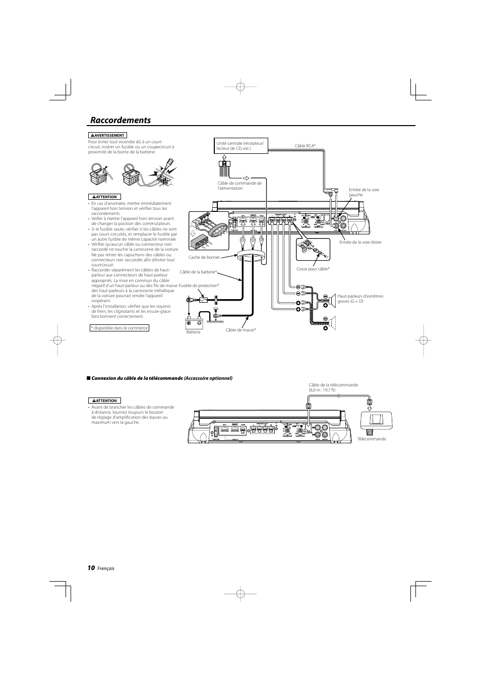 Raccordements | Kenwood eXcelon KAC-X10D User Manual | Page 10 / 20