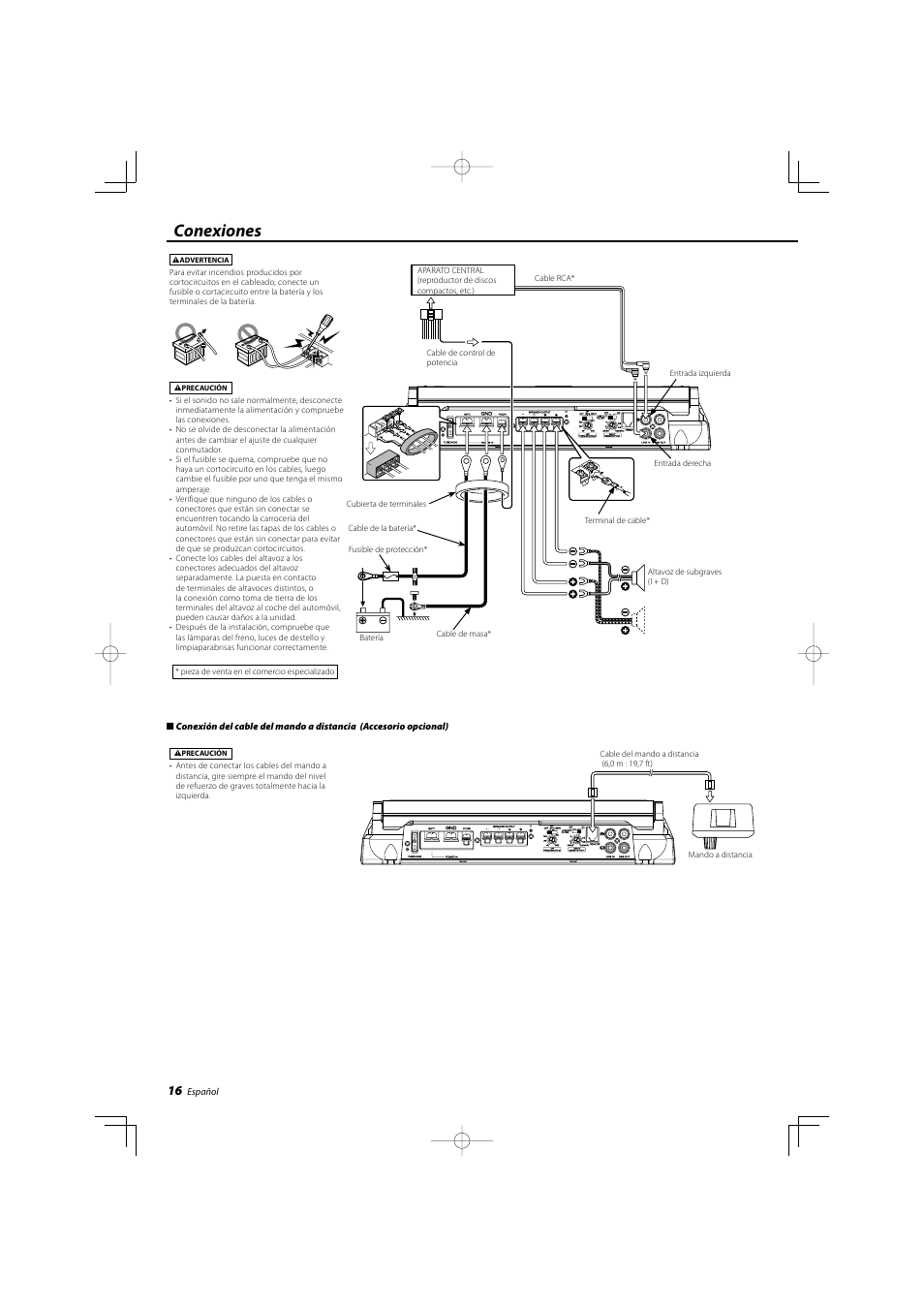 Conexiones | Kenwood eXcelon KAC-X10D User Manual | Page 16 / 20