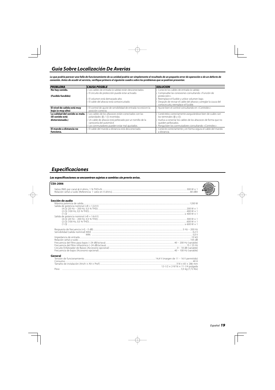 Kenwood eXcelon KAC-X10D User Manual | Page 19 / 20