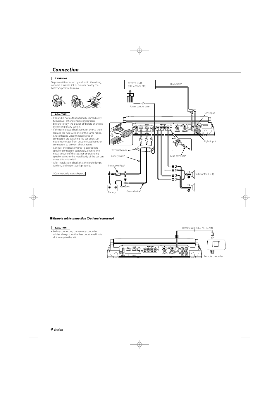 Connection | Kenwood eXcelon KAC-X10D User Manual | Page 4 / 20