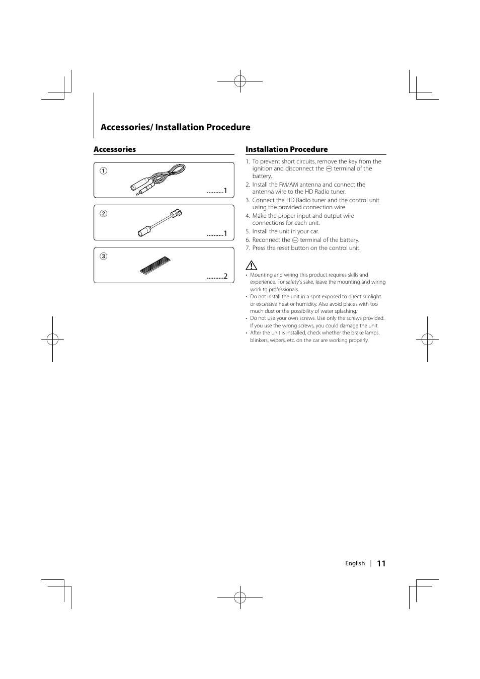 Accessories/ installation procedure | Kenwood eXcelon KDC-X789 User Manual | Page 11 / 14