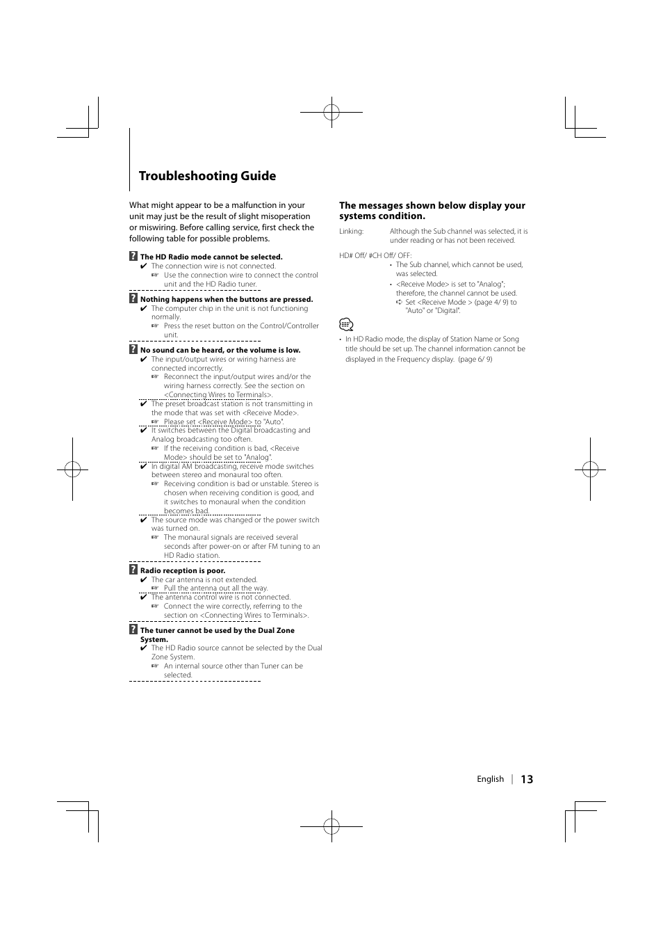 Troubleshooting guide | Kenwood eXcelon KDC-X789 User Manual | Page 13 / 14