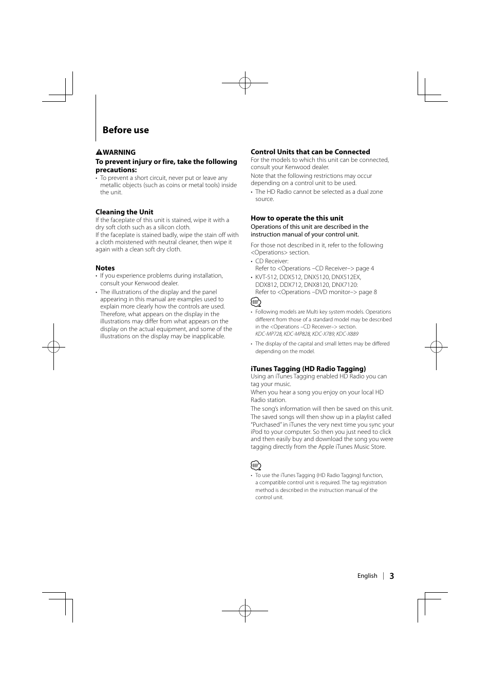 Before use | Kenwood eXcelon KDC-X789 User Manual | Page 3 / 14