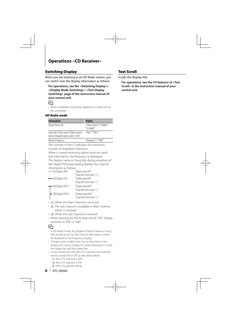 Operations –cd receiver | Kenwood eXcelon KDC-X789 User Manual | Page 6 / 14