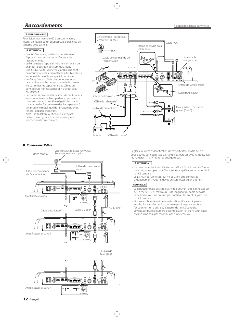 Raccordements, Frençais, Connexion lx-bus | Kenwood eXcelon KAC-X811D User Manual | Page 12 / 28
