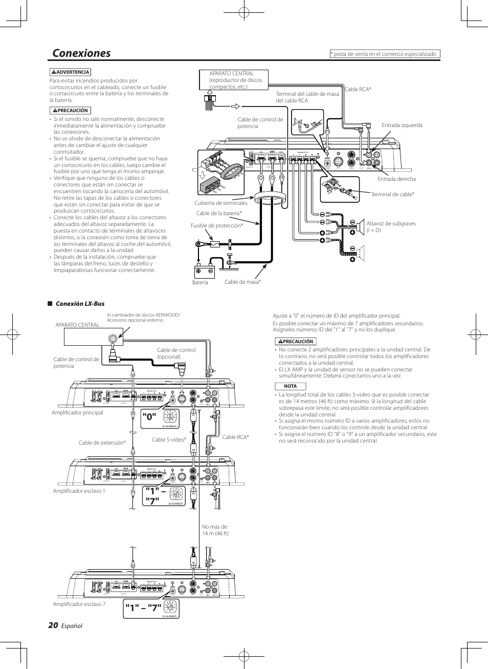 Conexiones, Español, Conexión lx-bus | Kenwood eXcelon KAC-X811D User Manual | Page 20 / 28