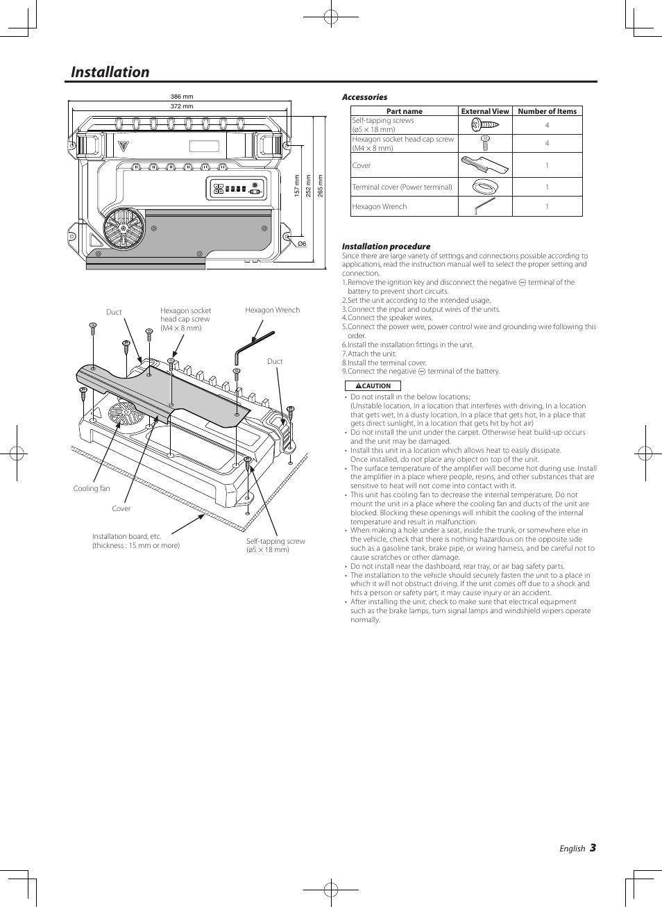 Installation | Kenwood eXcelon KAC-X811D User Manual | Page 3 / 28