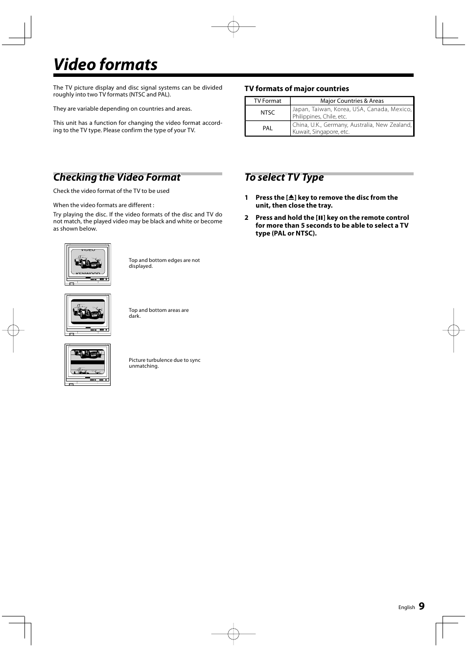 Video formats, Checking the video format | Kenwood DVF-5500 User Manual | Page 9 / 36