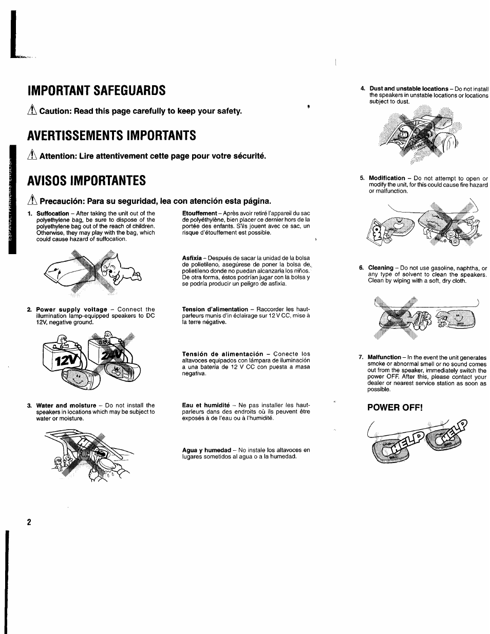 Important safeguards, Avertissements importants, Avisos importantes | Kenwood DV-505 User Manual | Page 2 / 15