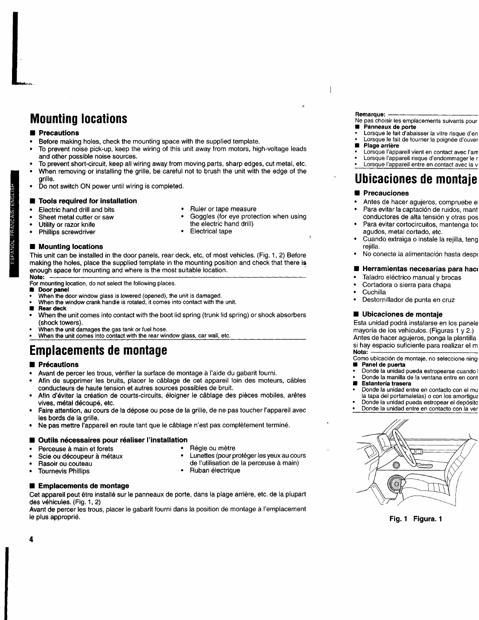 Mounting locations, Emplacements de montage | Kenwood DV-505 User Manual | Page 4 / 15