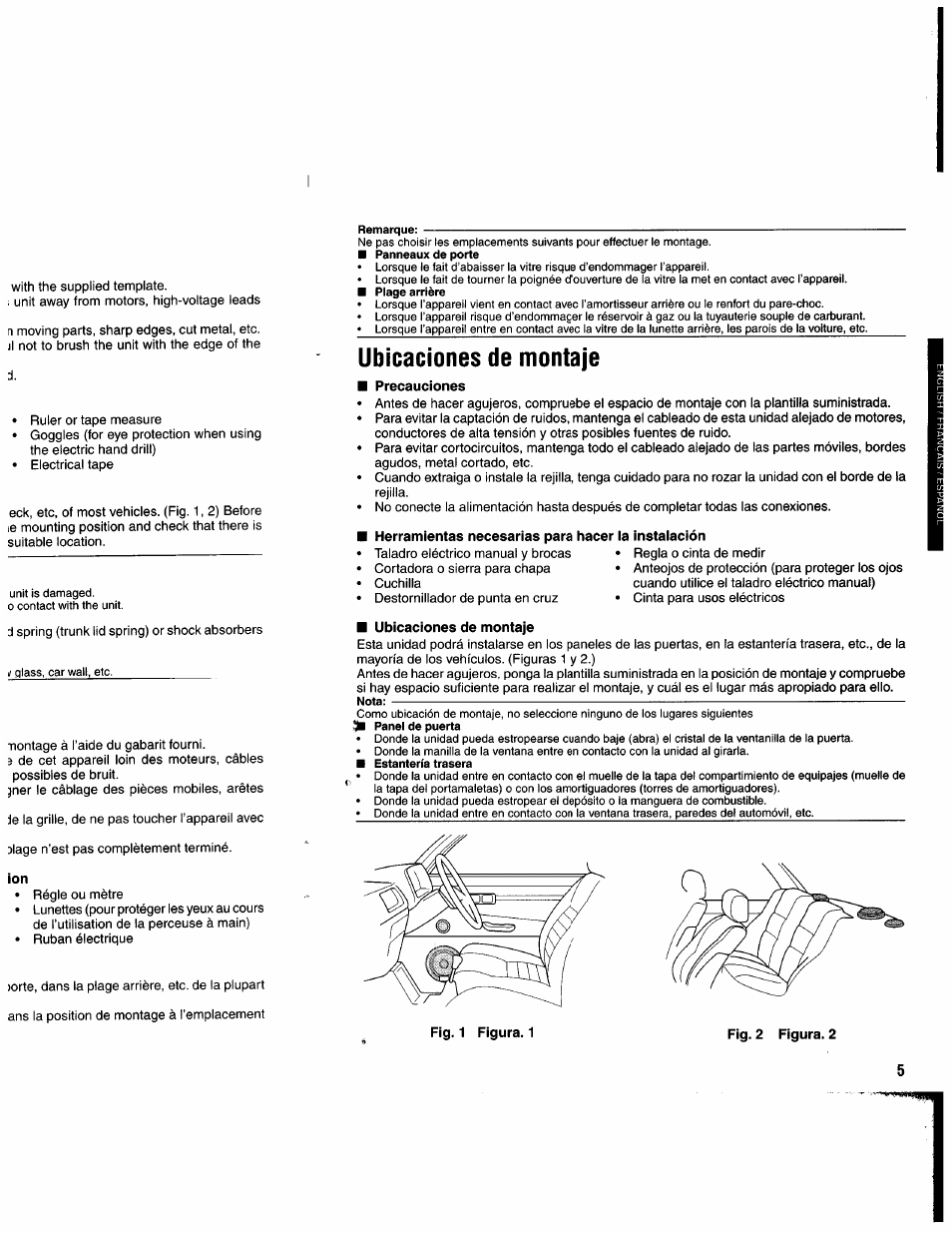 Ubicaciones de montaje | Kenwood DV-505 User Manual | Page 5 / 15