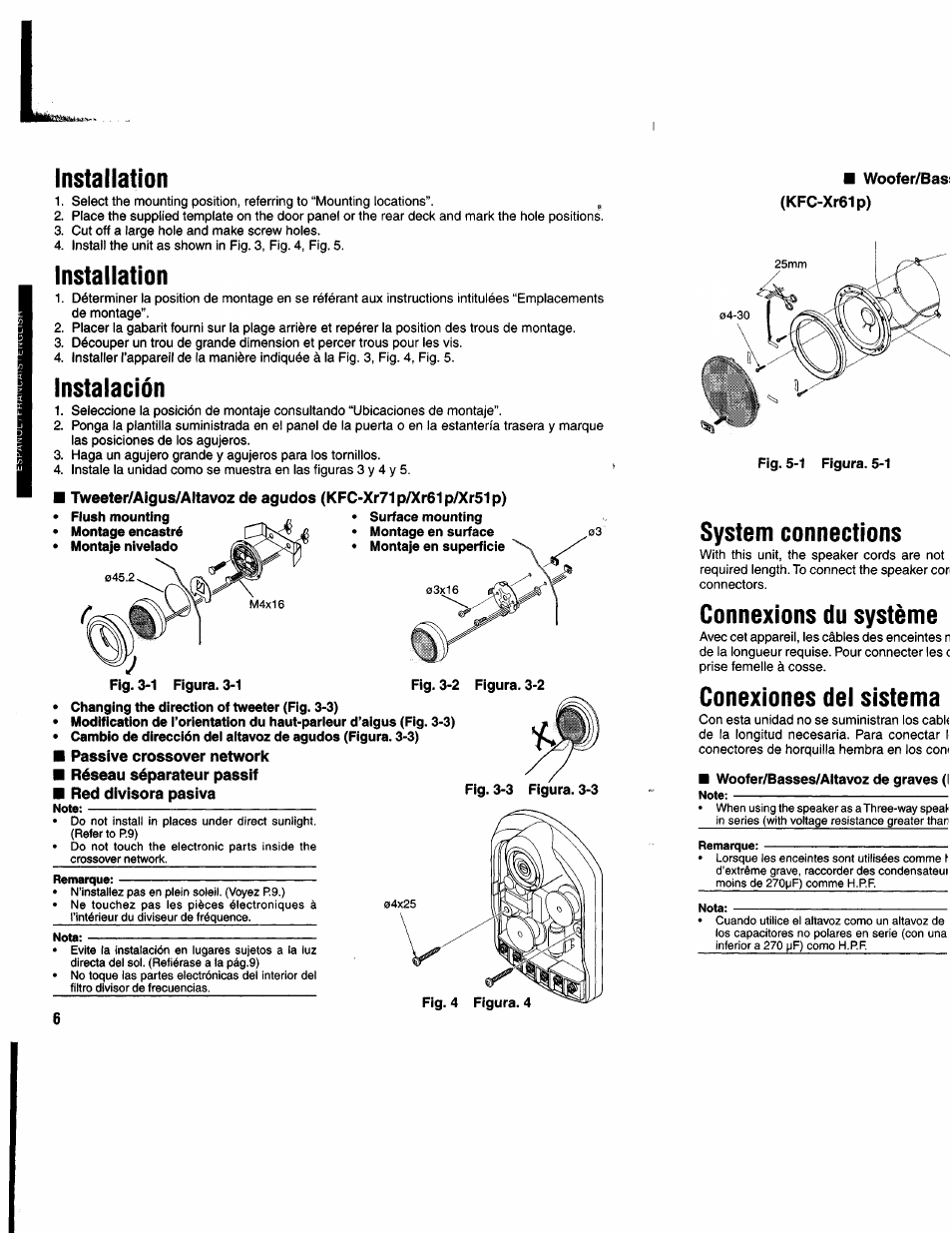 Installation, Instalación, Fig. 3-1 figura. 3-1 | Kenwood DV-505 User Manual | Page 6 / 15