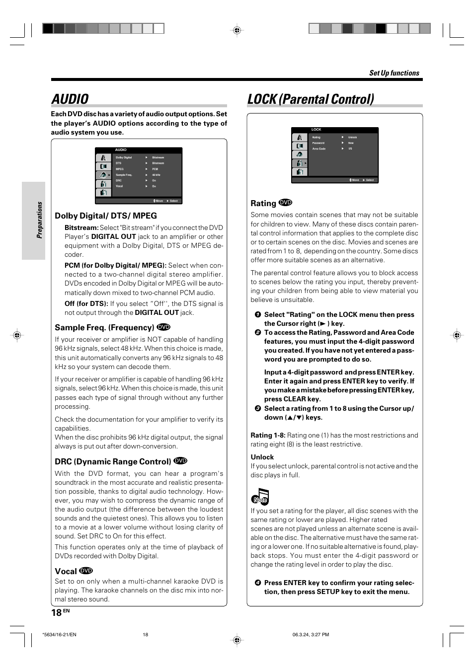 Lock (parental control), Audio | Kenwood DVF-3300 User Manual | Page 18 / 36