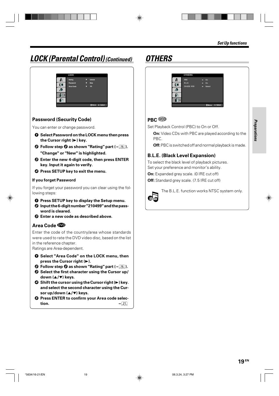 Others, Lock (parental control), Continued) | Kenwood DVF-3300 User Manual | Page 19 / 36