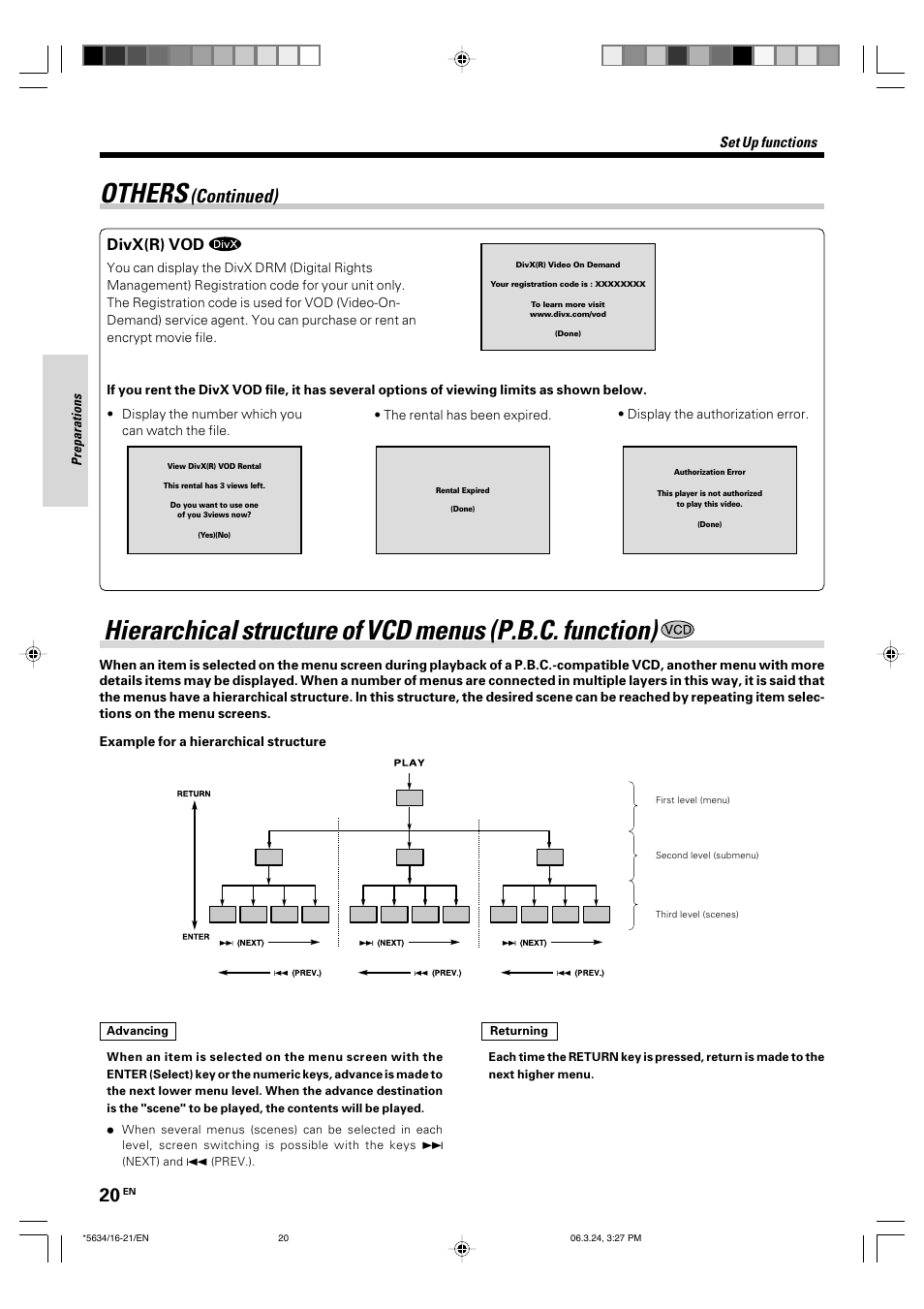 Others, Continued), Divx(r) vod | Kenwood DVF-3300 User Manual | Page 20 / 36