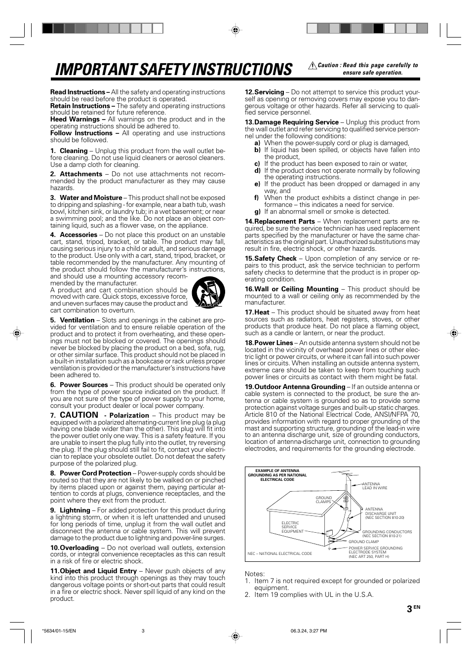 Important safety instructions, Caution | Kenwood DVF-3300 User Manual | Page 3 / 36