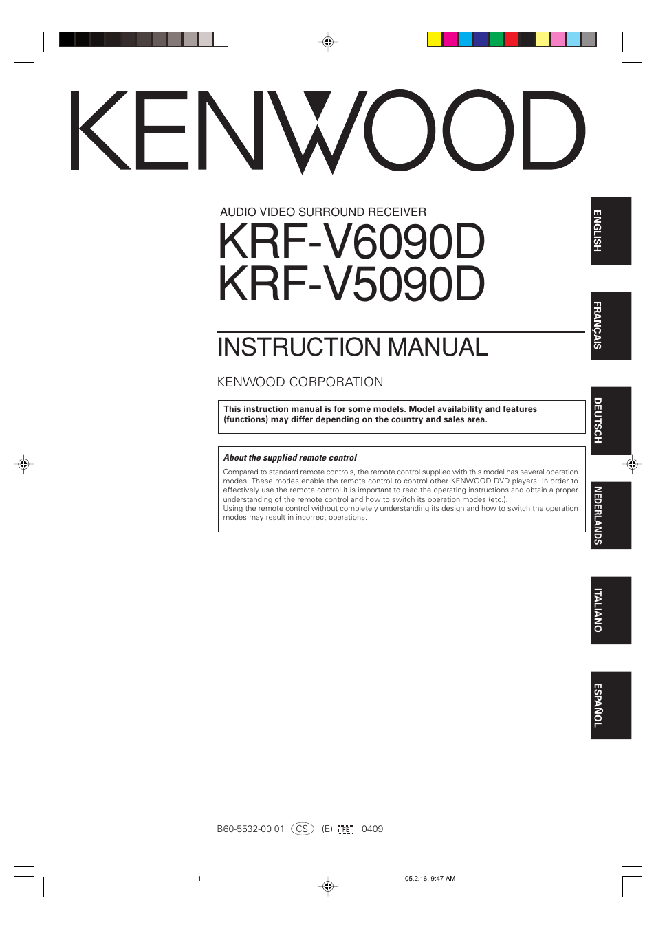 Kenwood KRF-V5090D User Manual | 36 pages