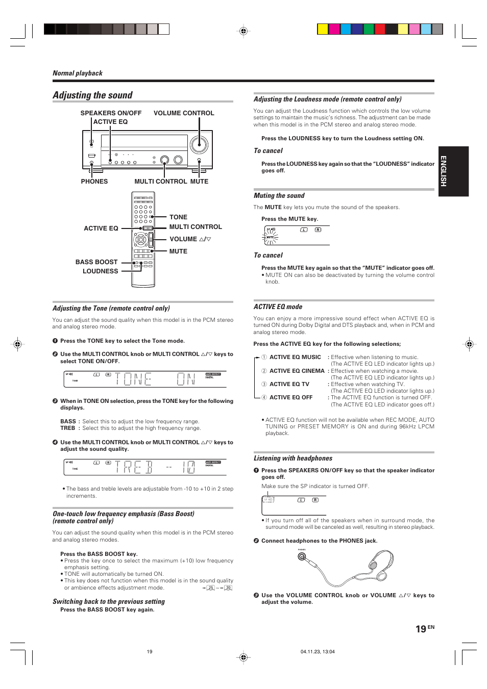 Adjusting the sound | Kenwood KRF-V5090D User Manual | Page 19 / 36