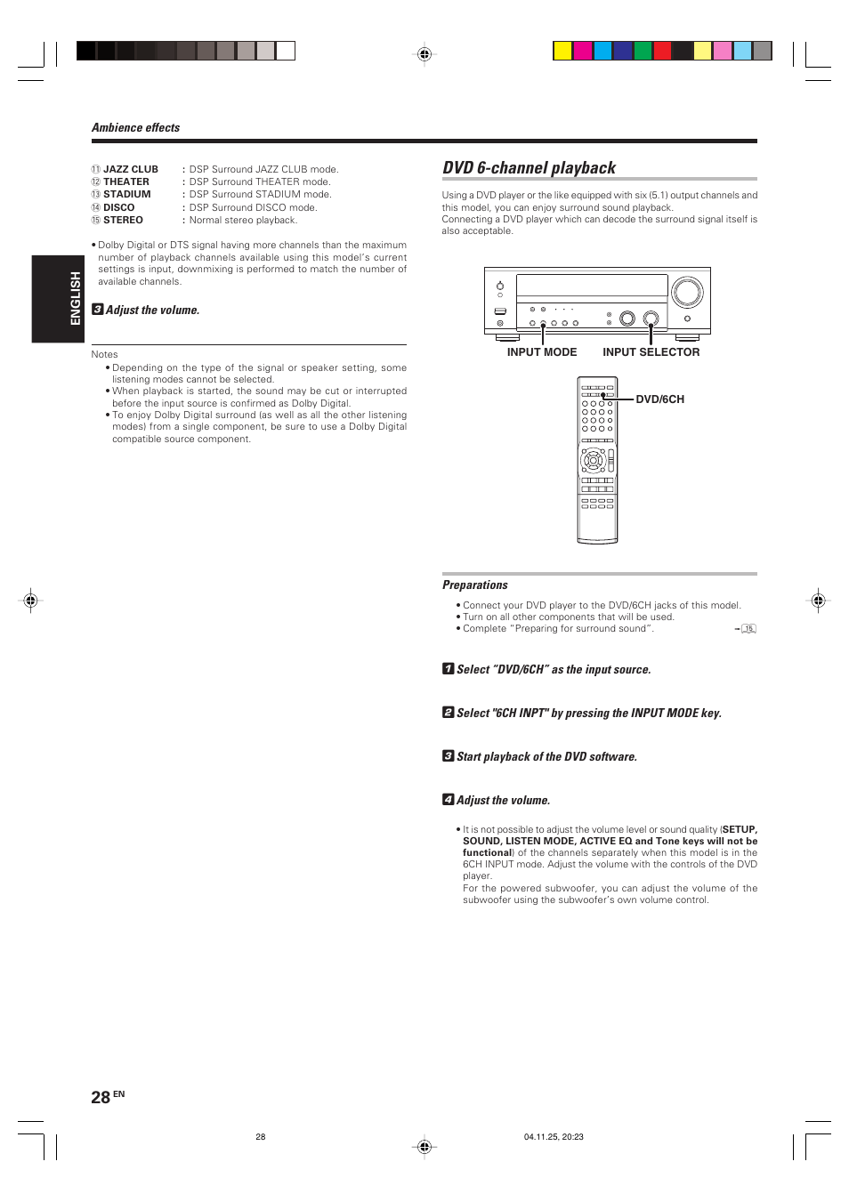 Dvd 6-channel playback | Kenwood KRF-V5090D User Manual | Page 28 / 36