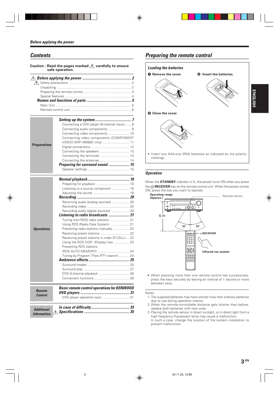 Kenwood KRF-V5090D User Manual | Page 3 / 36