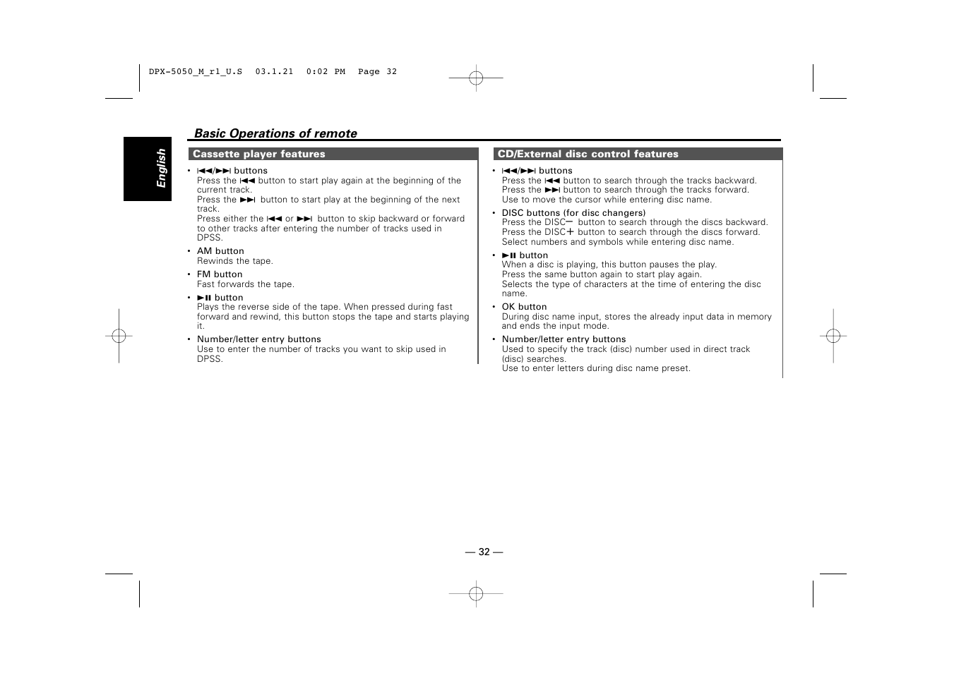 Kenwood DPX-4020 User Manual | Page 32 / 40