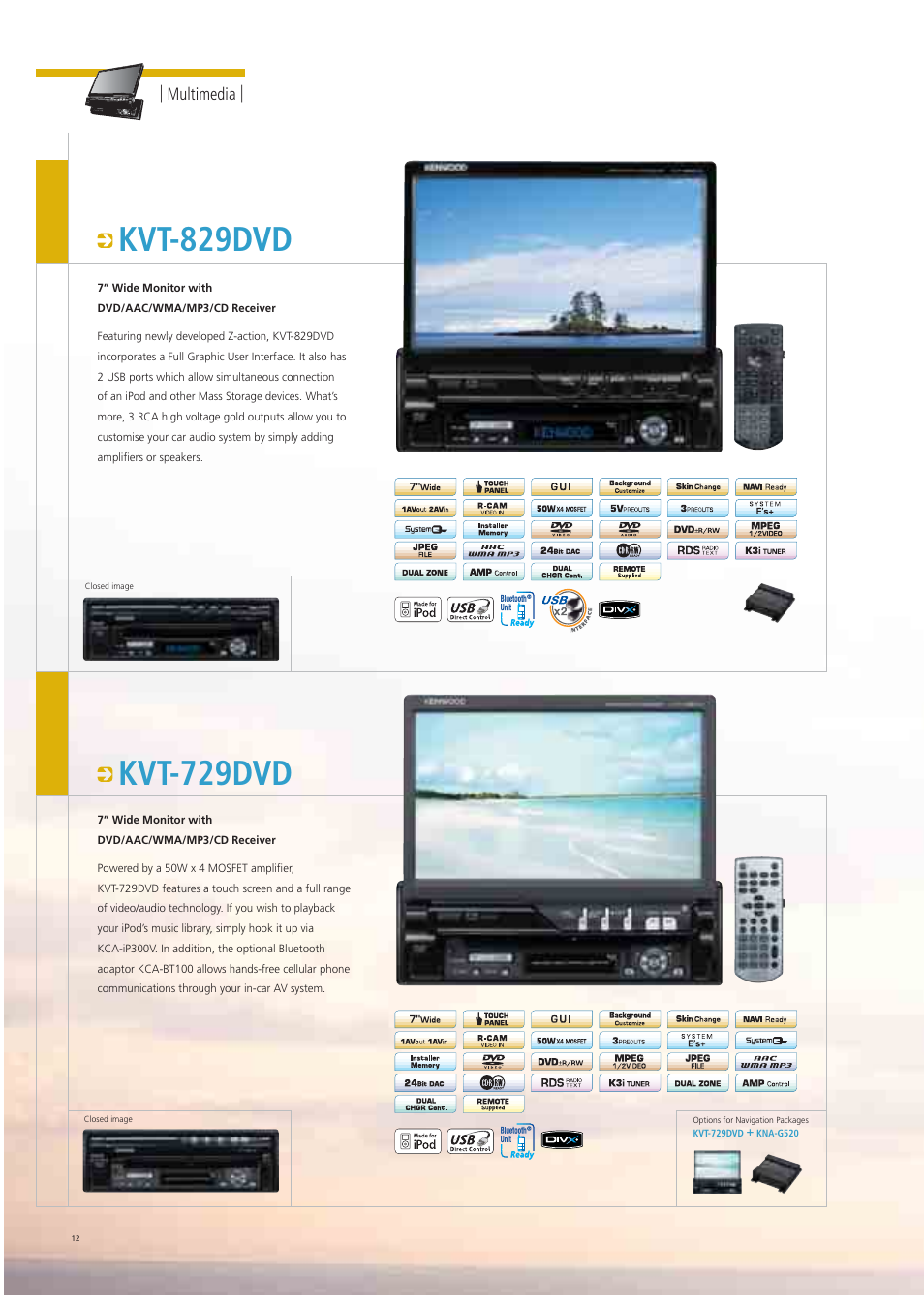 Kvt-829dvd, Kvt-729dvd, Multimedia | Kenwood Car Entertainment System User Manual | Page 12 / 19