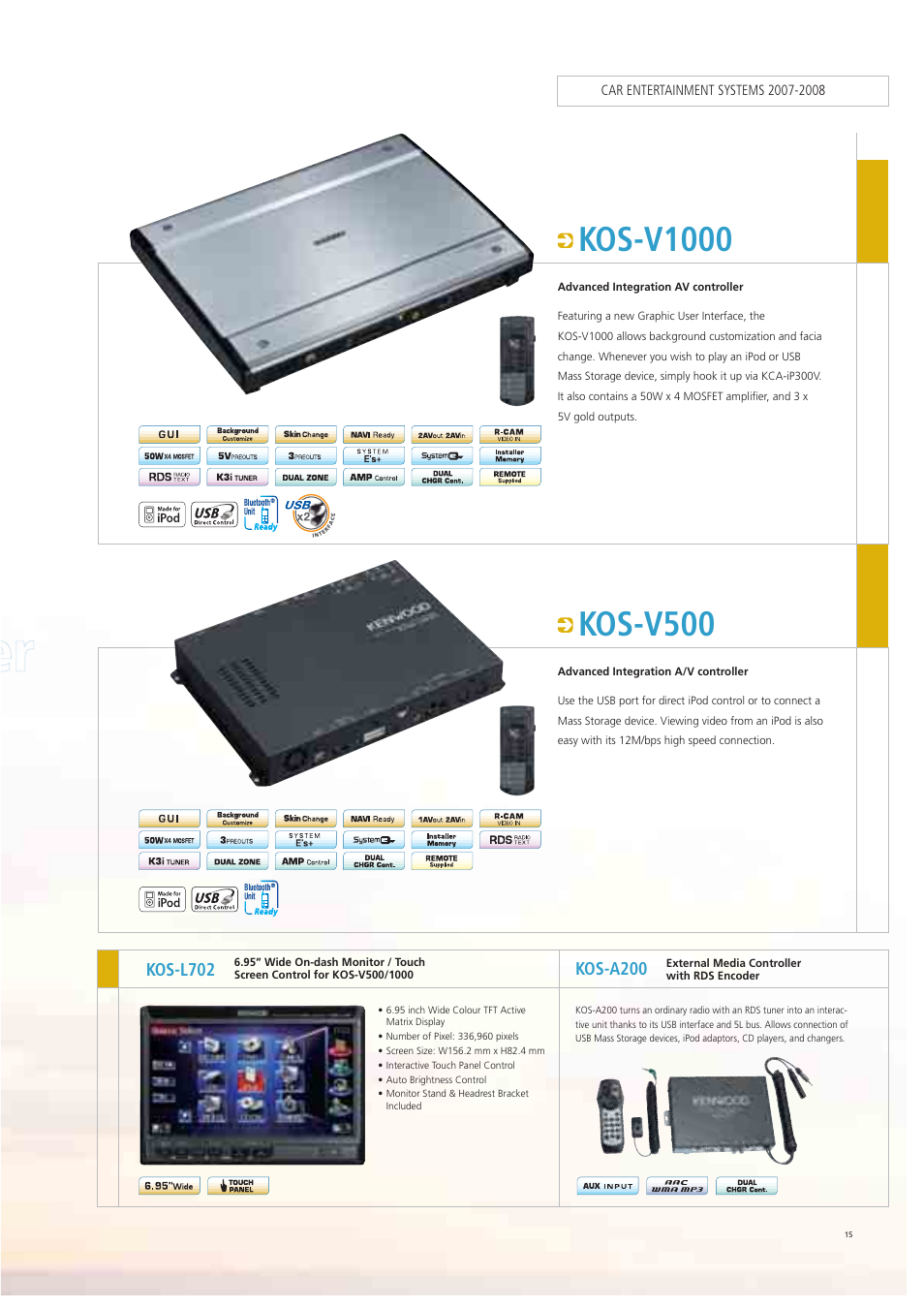 Digital tuner, Kos-v1000, Kos-v500 | Kenwood Car Entertainment System User Manual | Page 15 / 19