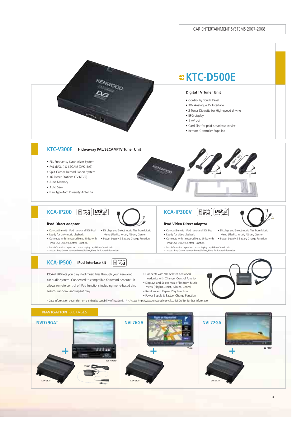 Ktc-d500e, Ktc-v300e, Kca-ip500 | Nvl76ga, Nvl72ga, Nvd79gat | Kenwood Car Entertainment System User Manual | Page 17 / 19