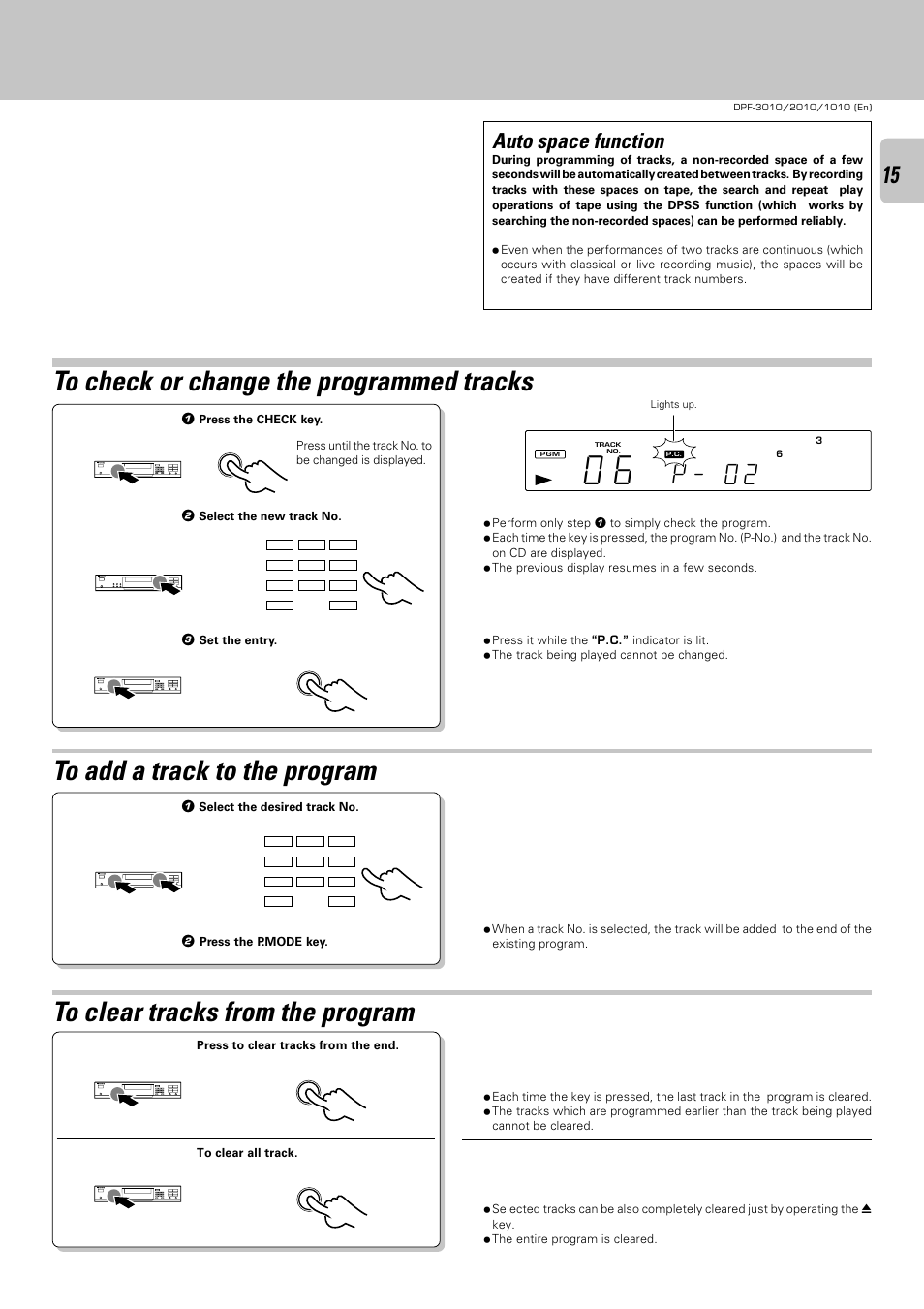 P _ 0 2, Auto space function | Kenwood DPF-2010 User Manual | Page 15 / 24