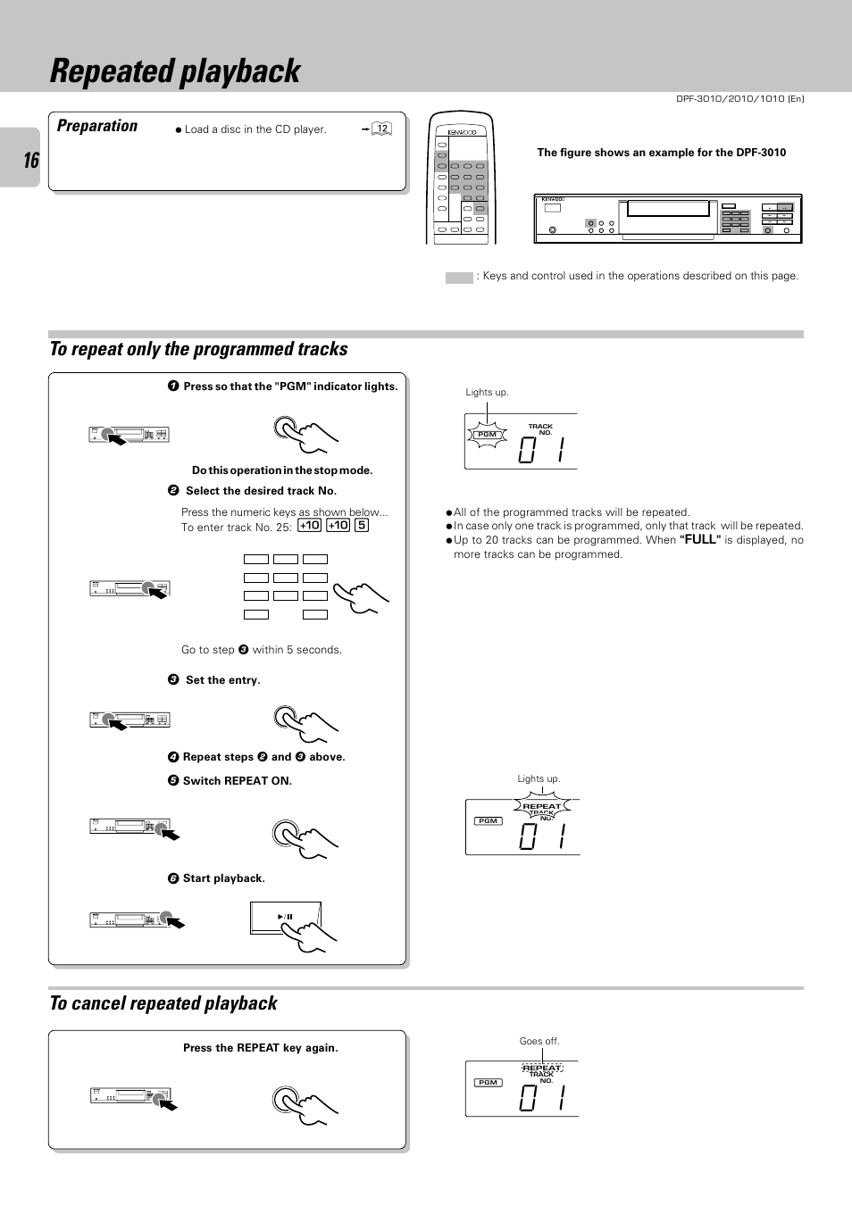 Repeated playback, Preparation | Kenwood DPF-2010 User Manual | Page 16 / 24