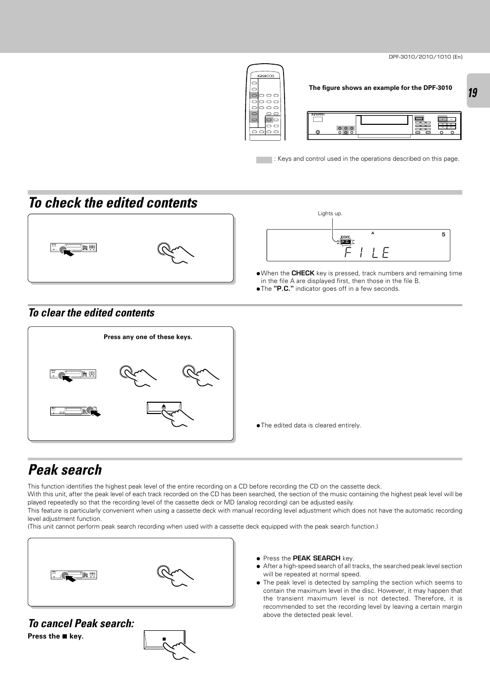 Peak search, F i l e | Kenwood DPF-2010 User Manual | Page 19 / 24