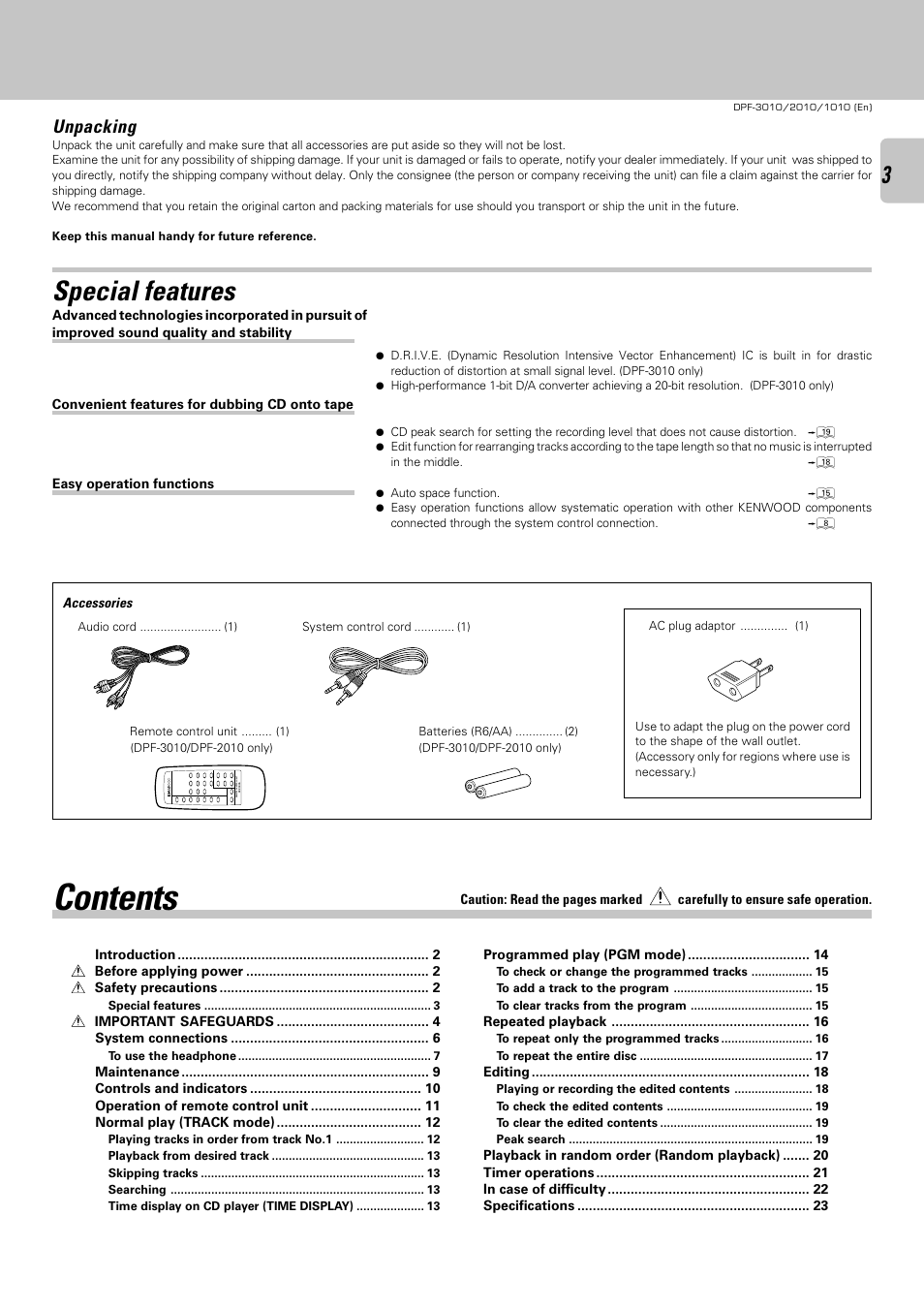 Kenwood DPF-2010 User Manual | Page 3 / 24