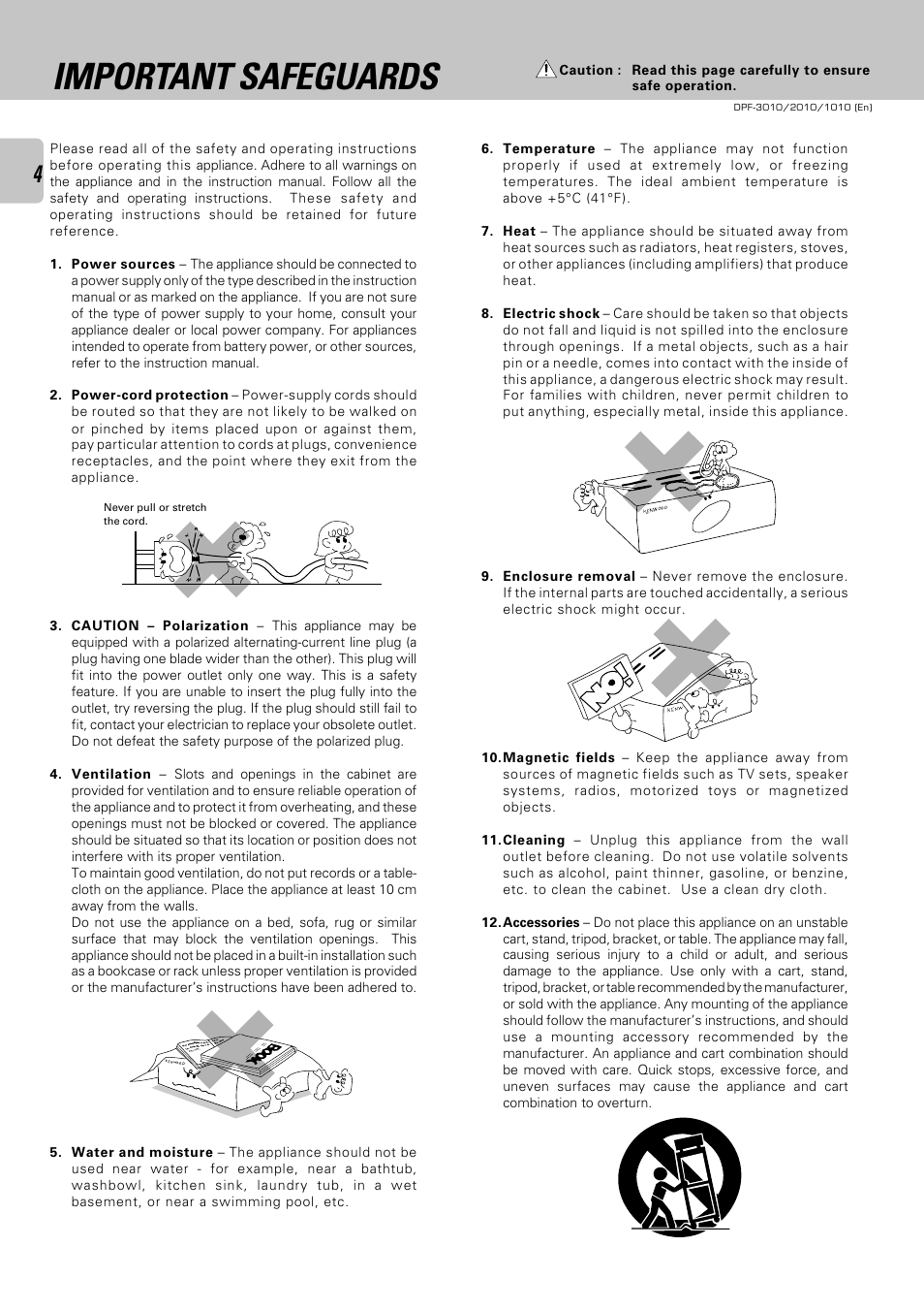 Important safeguards | Kenwood DPF-2010 User Manual | Page 4 / 24