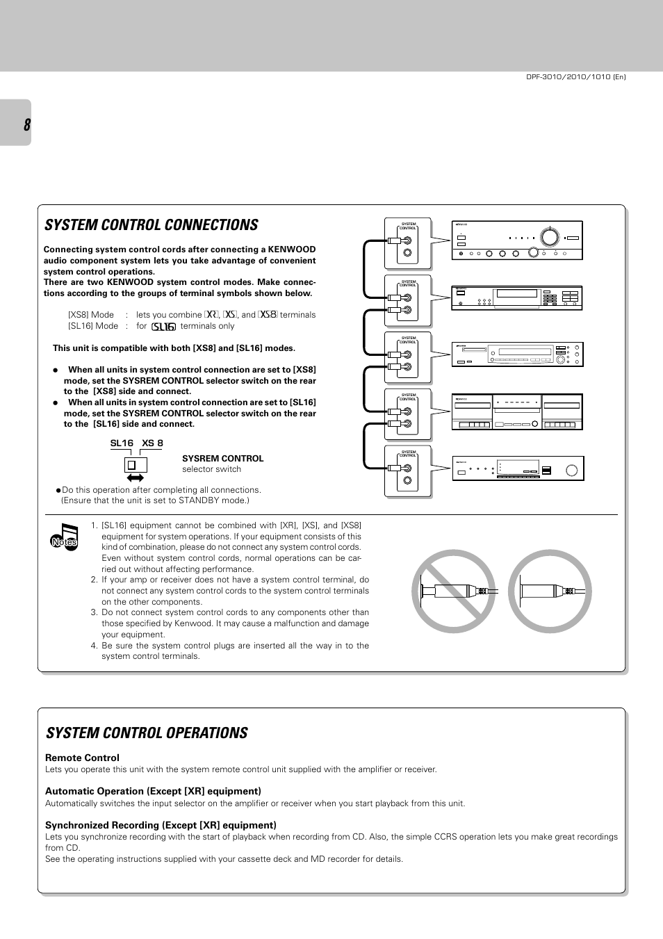 System control operations, System control connections | Kenwood DPF-2010 User Manual | Page 8 / 24