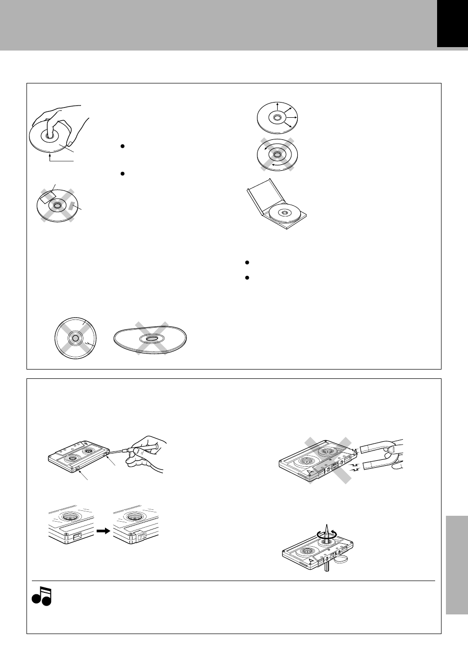 Knowledge section, Important items, Handling of discs and tapes | Caution on disc used disc handling precautions, Discs which can be played with this unit | Kenwood FM/AM Reciever R-SE7 User Manual | Page 49 / 56