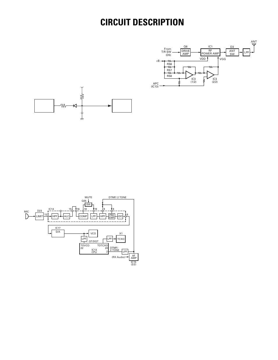 Circuit description, Transmitter system, Power supply | Fig. 6 unlock detector circuit, 1) microphone amplifier, 3) apc circuit, 4) encode signaling, 2) drive and final amplifier | Kenwood TK-270G User Manual | Page 19 / 50