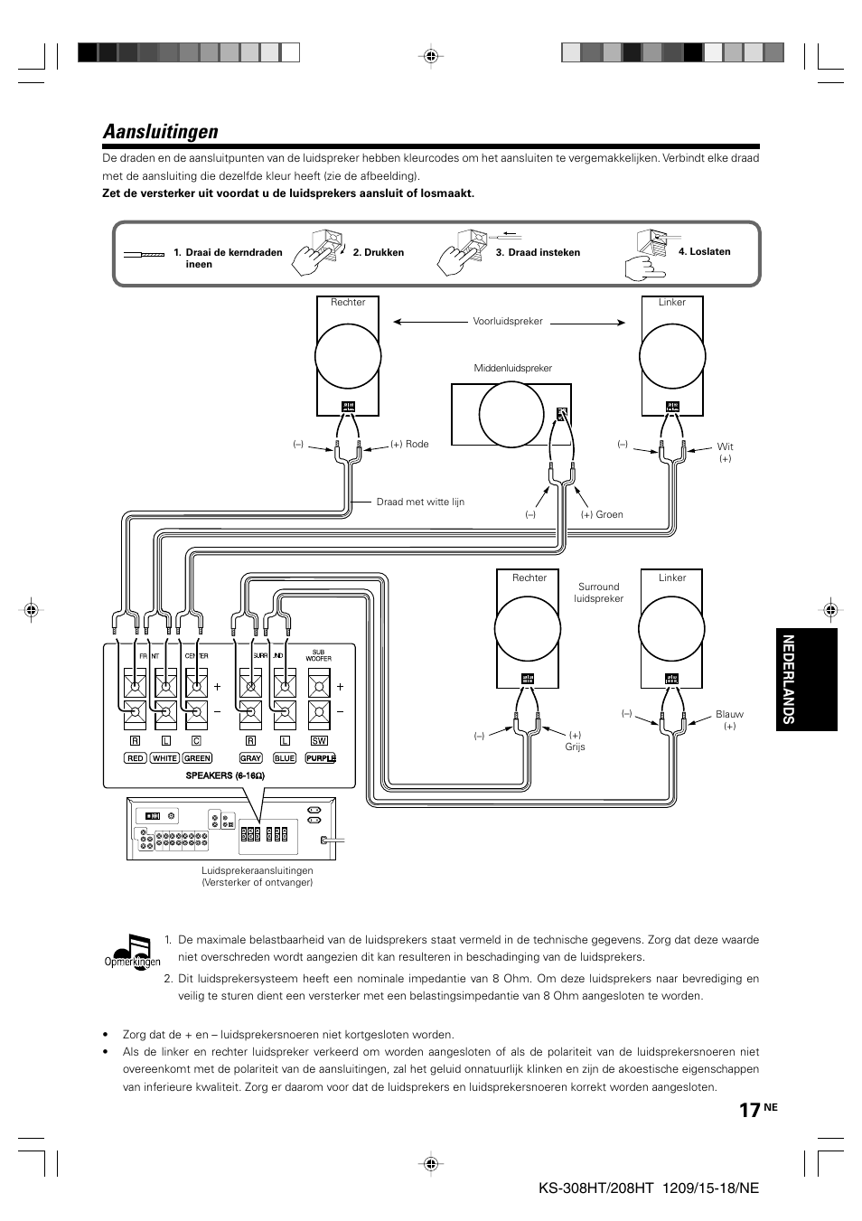 Aansluitingen, Nederlands | Kenwood KS-208HT User Manual | Page 17 / 28