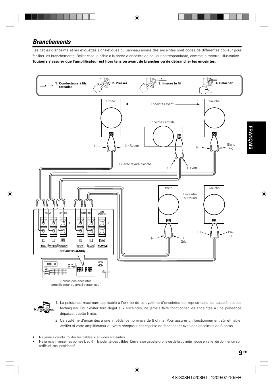 Branchements, Français | Kenwood KS-208HT User Manual | Page 9 / 28