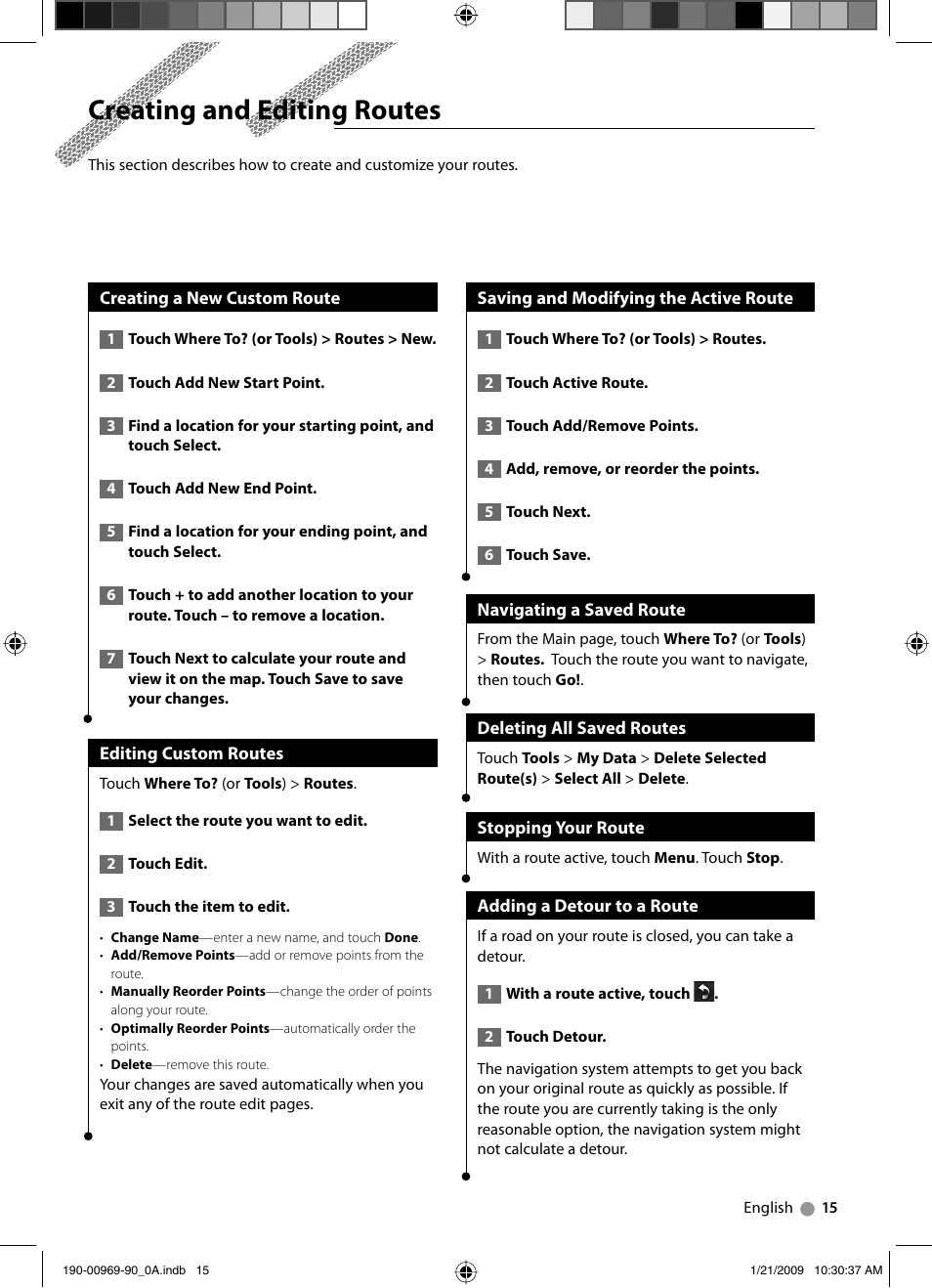 Creating and editing routes | Kenwood DNX7340BT User Manual | Page 15 / 20