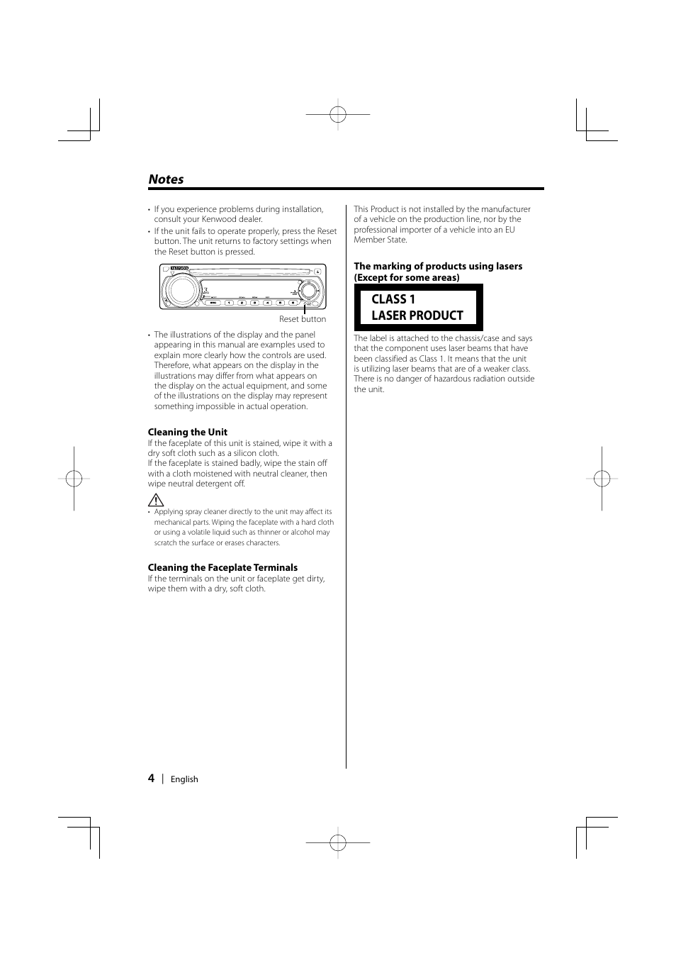 Class 1 laser product | Kenwood KDC-2031SA/G User Manual | Page 4 / 24