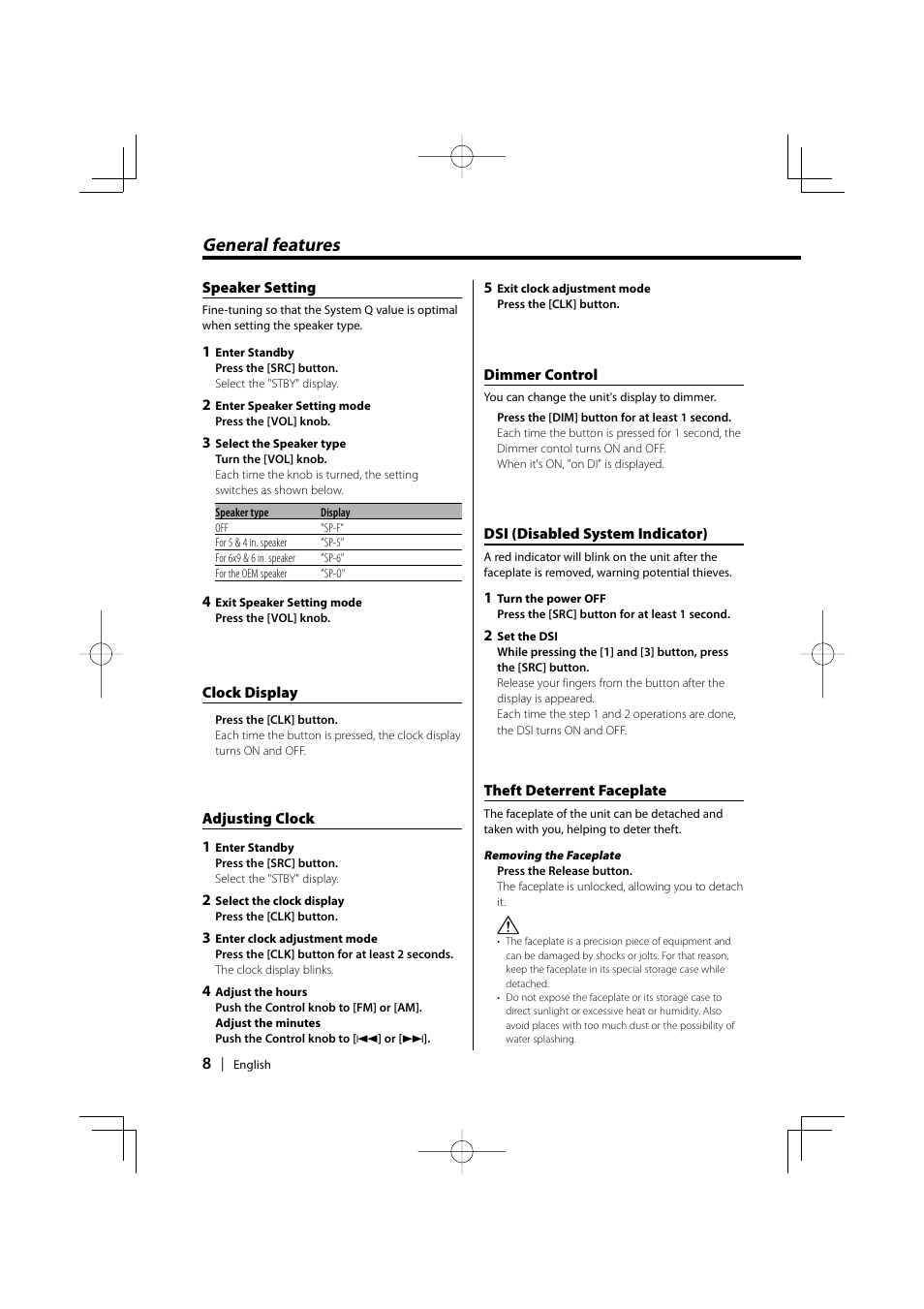 General features | Kenwood KDC-2031SA/G User Manual | Page 8 / 24