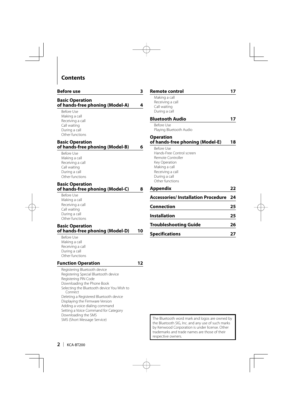 Kenwood KCA-BT200 User Manual | Page 2 / 80