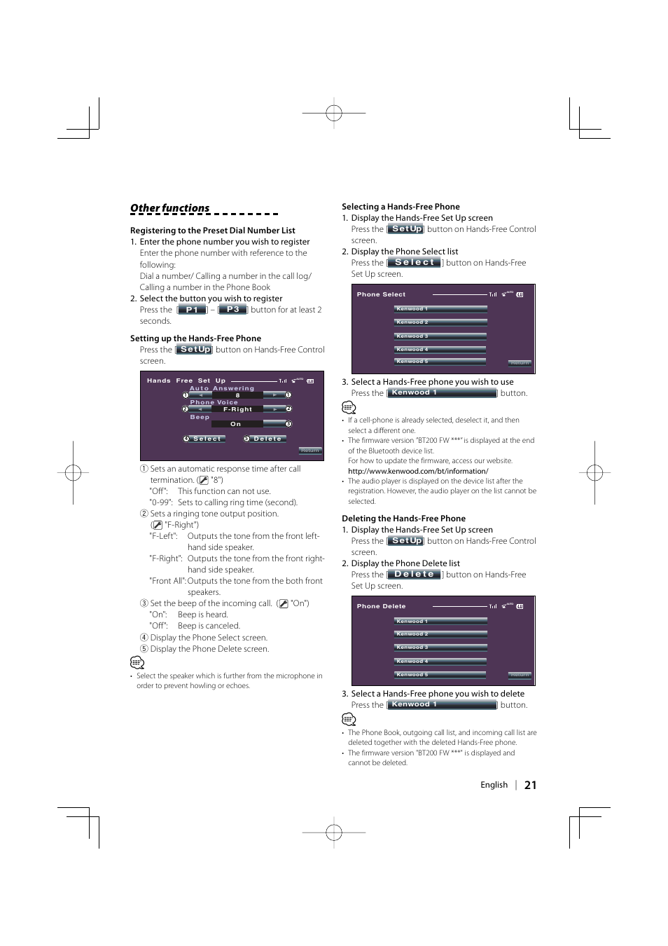 Other functions | Kenwood KCA-BT200 User Manual | Page 21 / 80