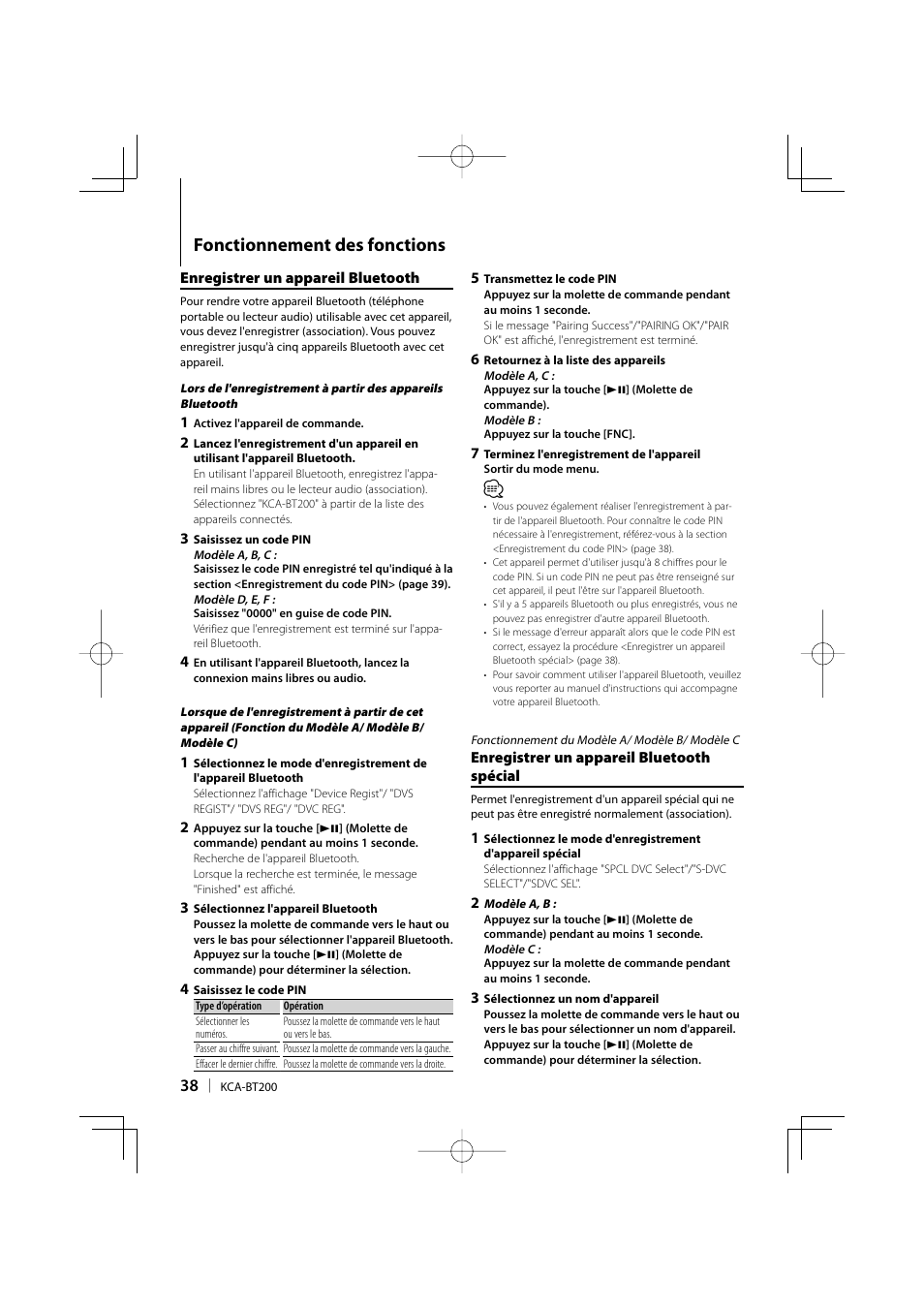 Fonctionnement des fonctions | Kenwood KCA-BT200 User Manual | Page 38 / 80