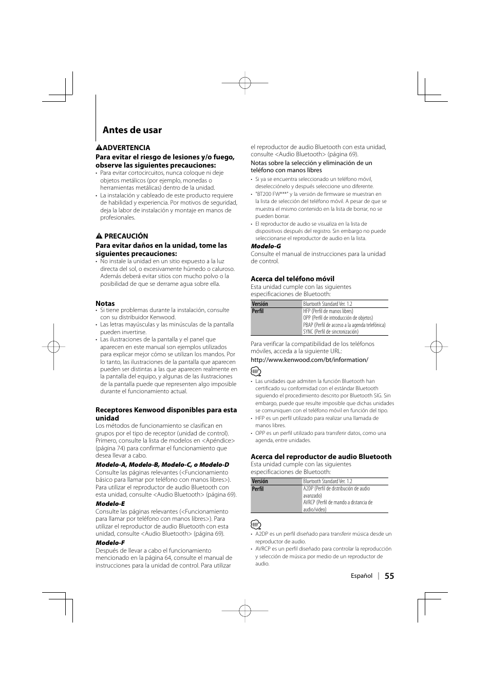 Antes de usar | Kenwood KCA-BT200 User Manual | Page 55 / 80