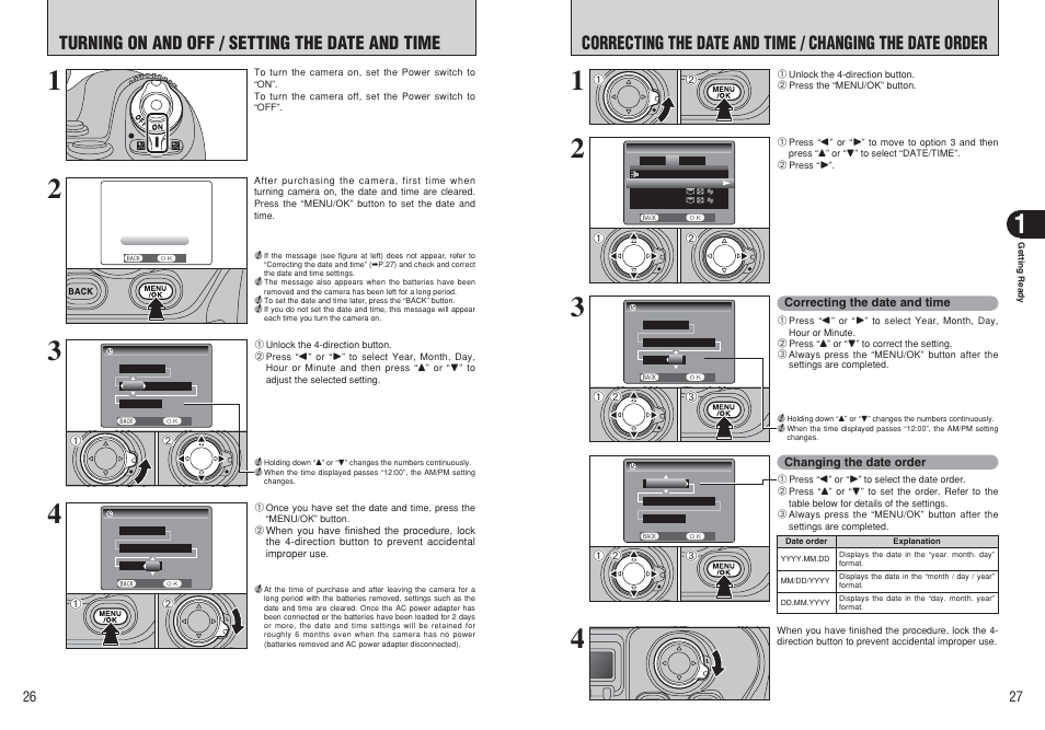 Turning on and off / setting the date and time | FujiFilm FinePix S3Pro User Manual | Page 14 / 73