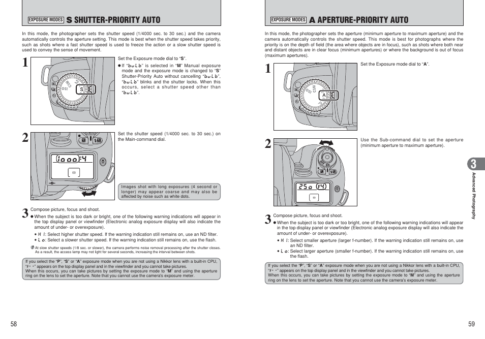 Sshutter-priority auto, Aaperture-priority auto | FujiFilm FinePix S3Pro User Manual | Page 30 / 73