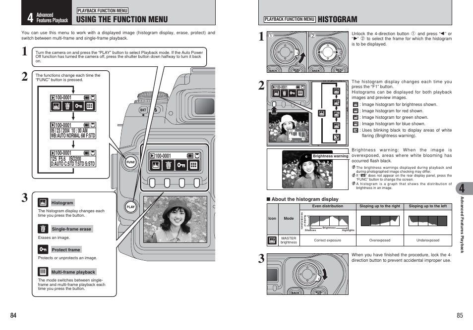 Histogram, Using the function menu | FujiFilm FinePix S3Pro User Manual | Page 43 / 73